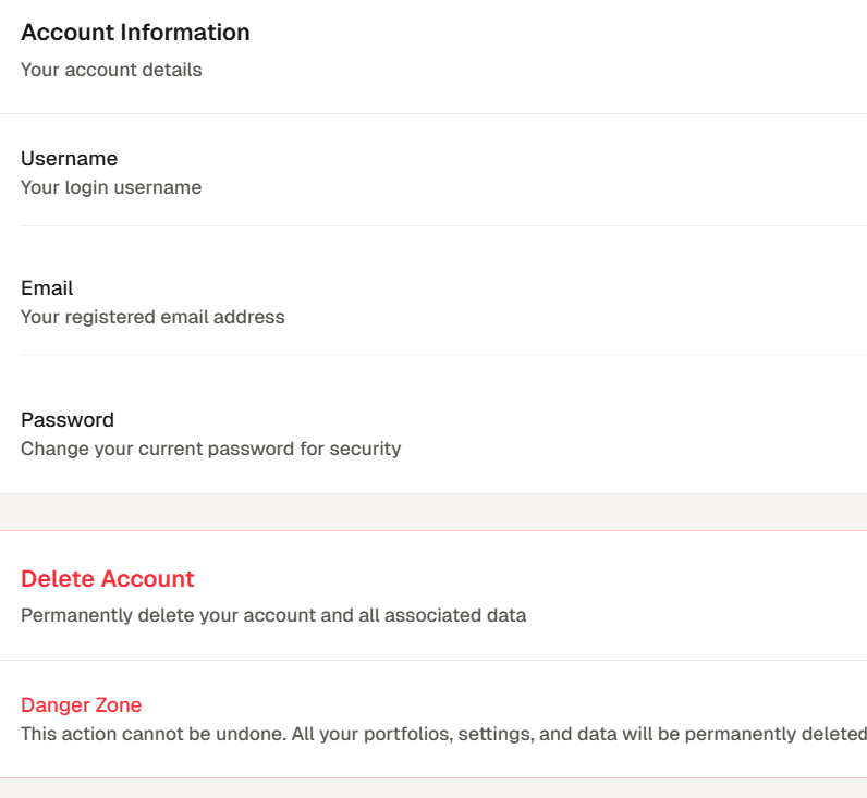 Settings page showing user preferences and configuration sections