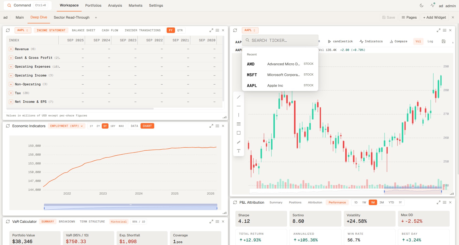 Genesis Risk Monitor dashboard showing risk analytics, market data, and portfolio monitoring