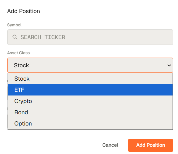 Portfolio positions tab with holdings rows and portfolio summary data