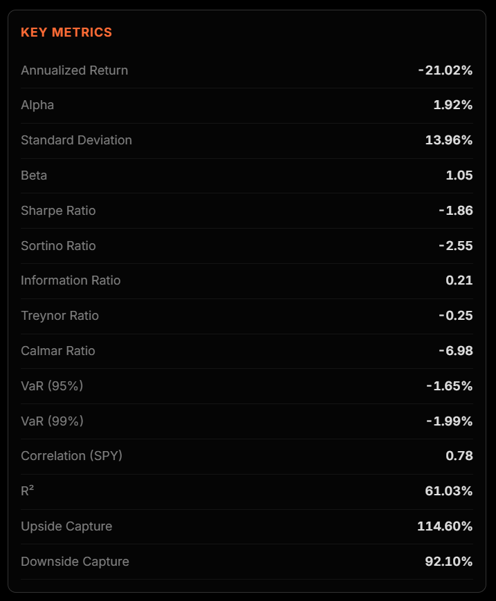 Portfolio tab showing a risk analytics summary view