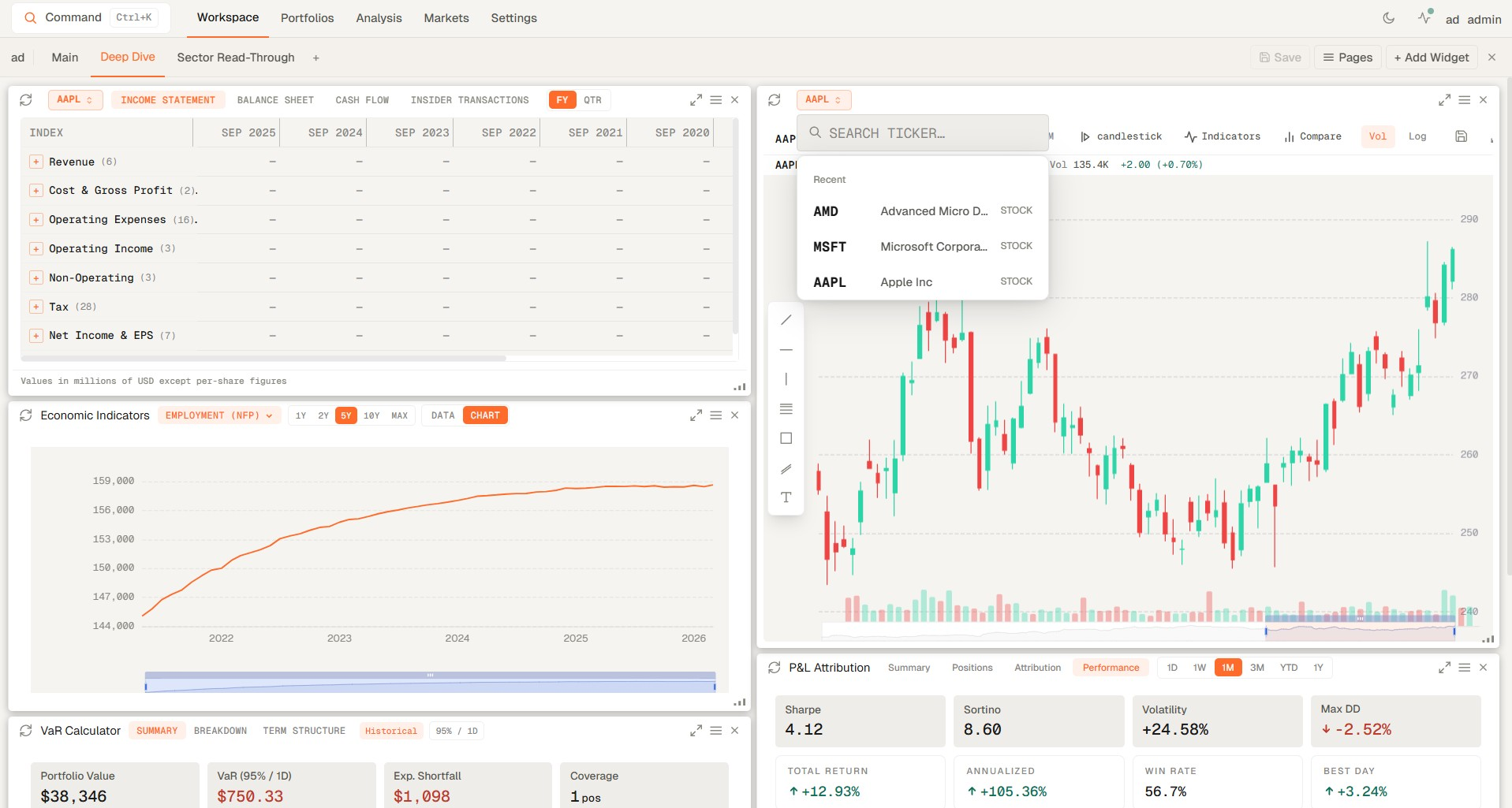 Shared workspace interface for enterprise portfolio review